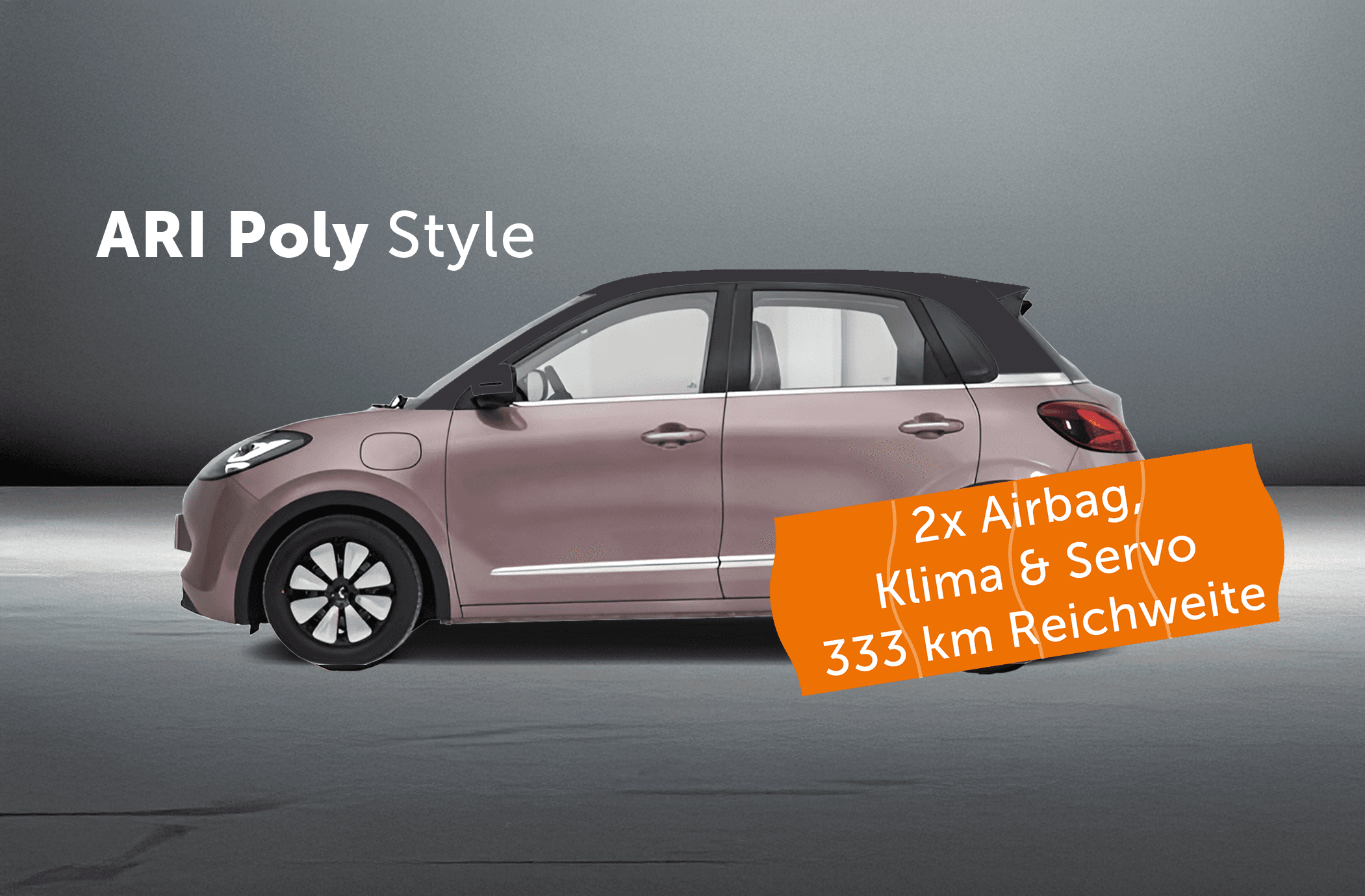 ARI Poly Elektroauto in der Variante: Style – mit 16-Zoll-Leichtmetallfelgen stilvoll unterwegs