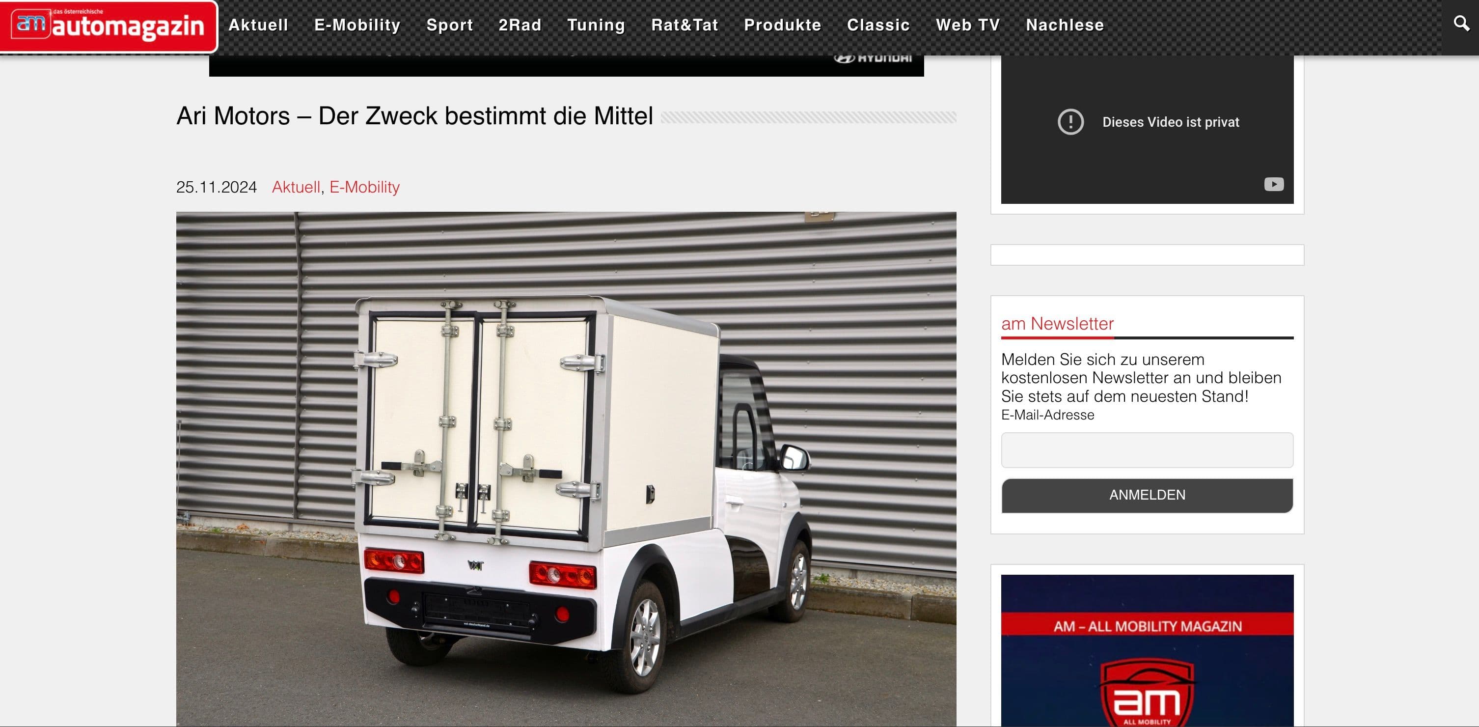 Automagazin berichtet über ARI Motors: Zweckmäßigkeit und Flexibilität im Fokus