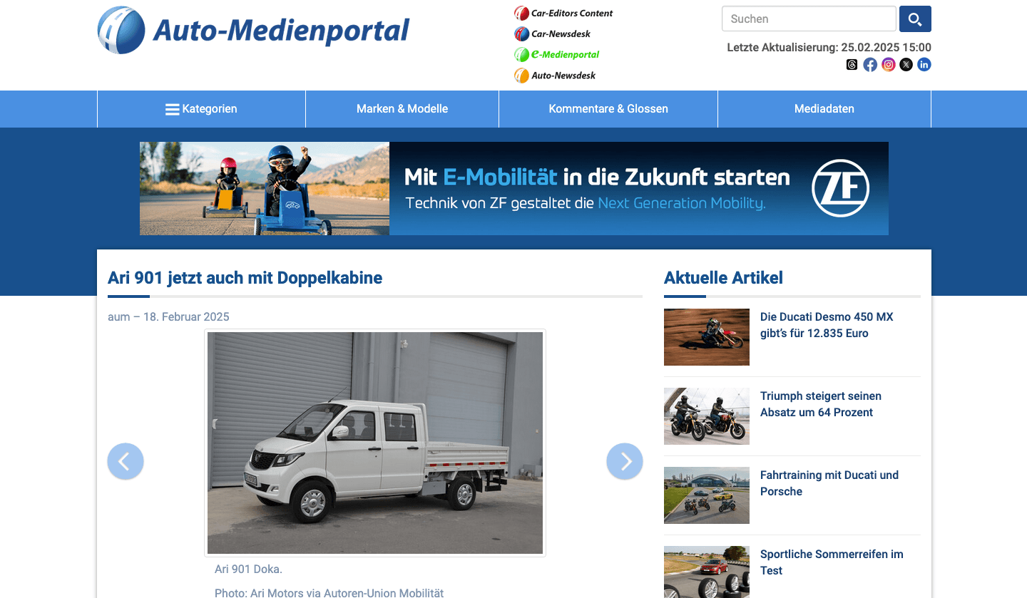 Auto-Medienportal berichtet über den ARI 901 DoKa