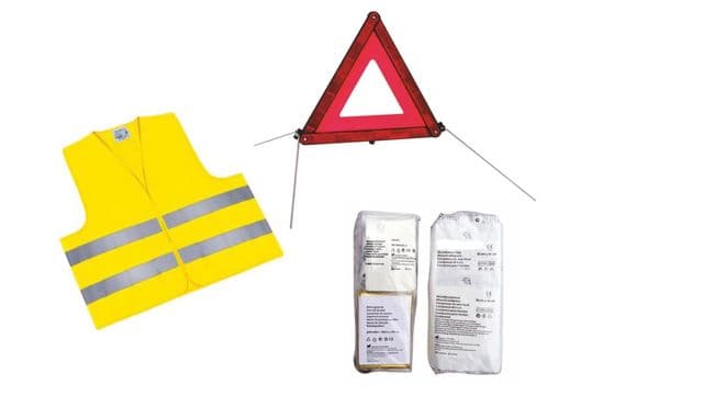3 in 1 emergency set (warning triangle, safety vest, first aid kit)