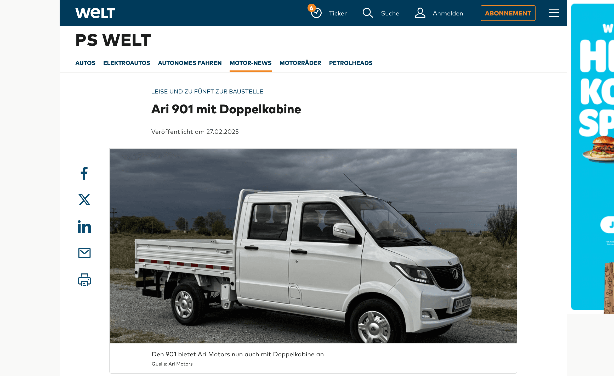 WELT stellt neuen ARI 901 Elektrotransporter mit Doppelkabine vor