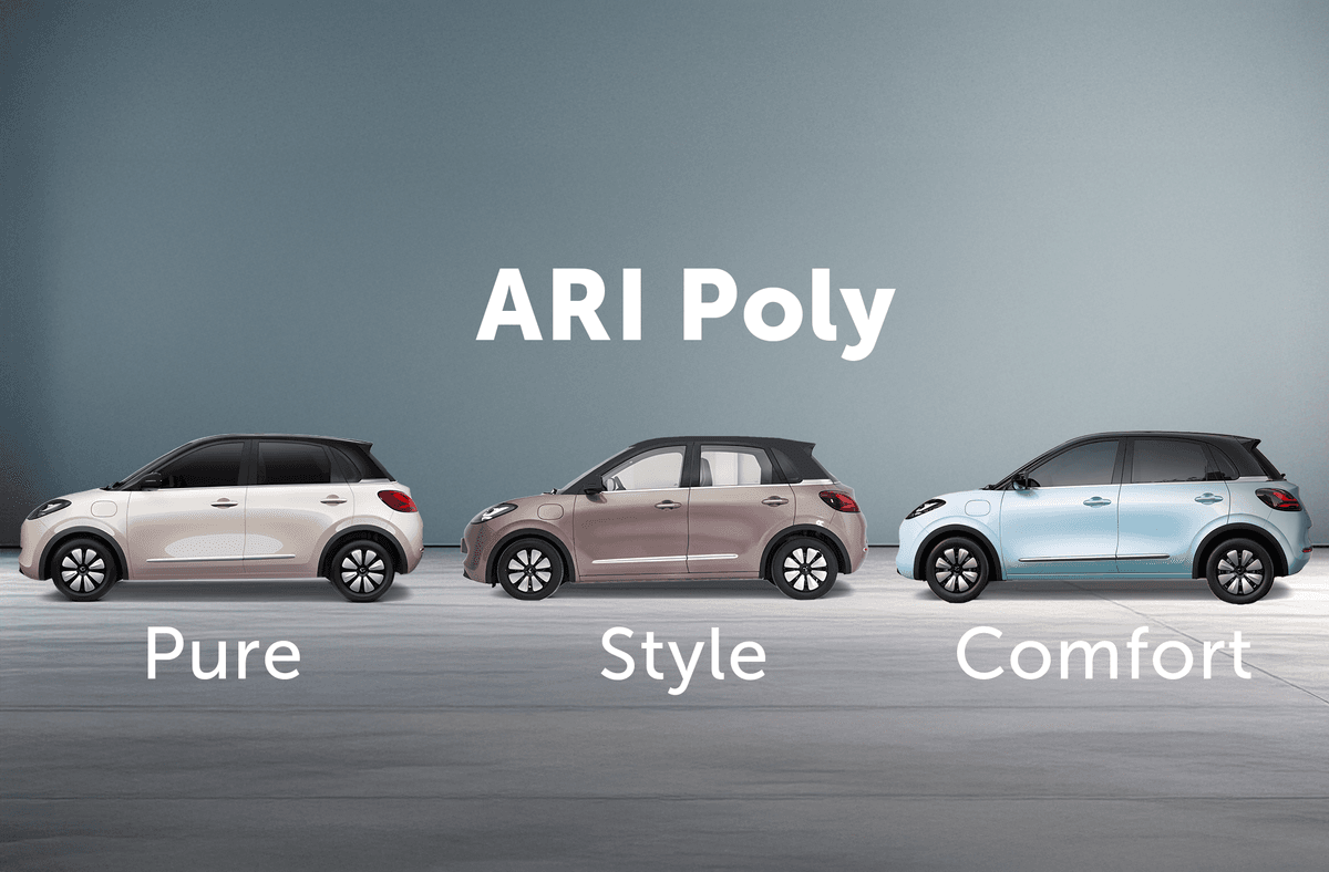 ARI Poly Elektroauto: Die Modellvarianten Pure, Style und Comfort im Überblick