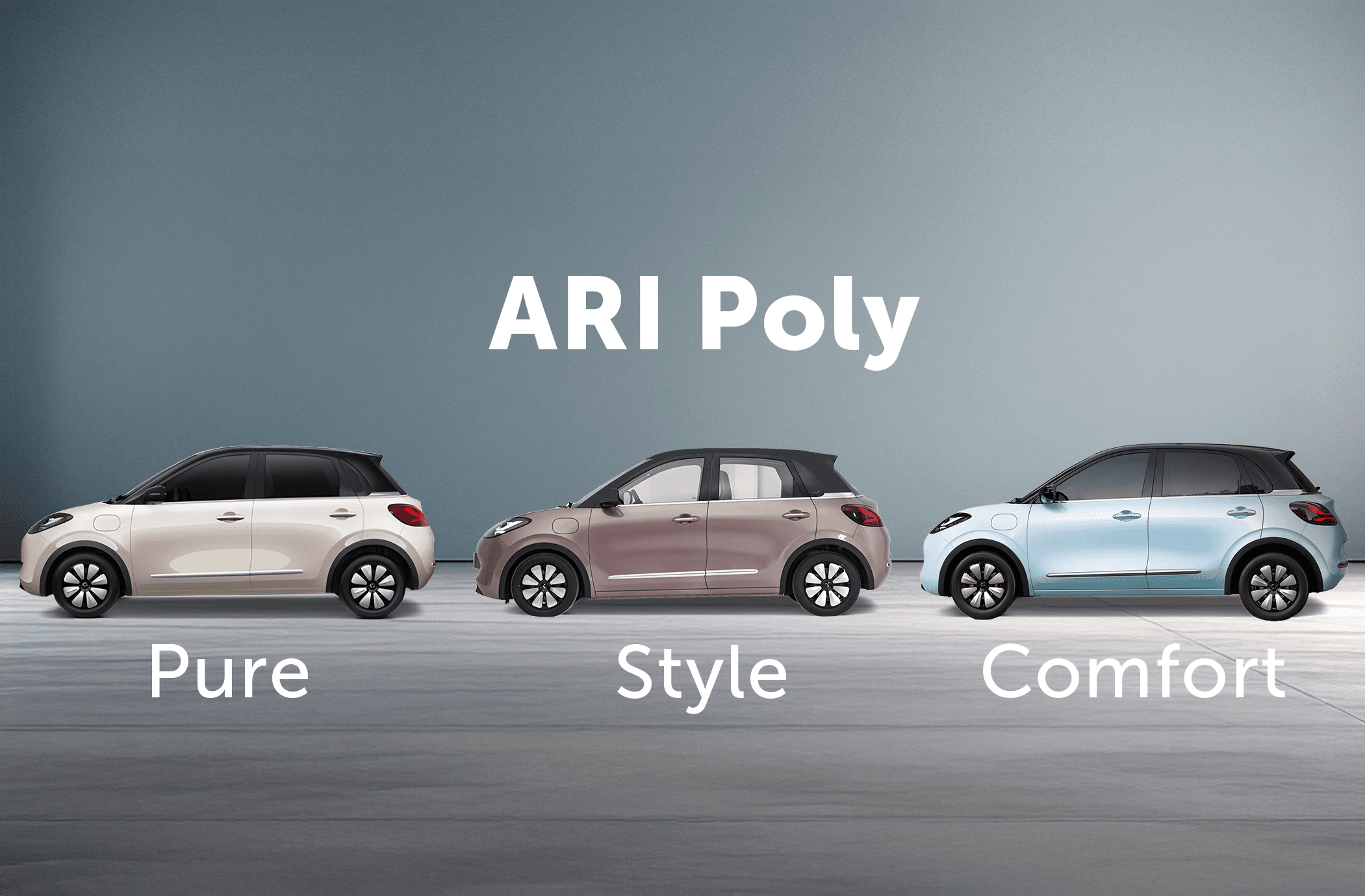 ARI Poly Elektroauto: Die Modellvarianten Pure, Style und Comfort im Überblick