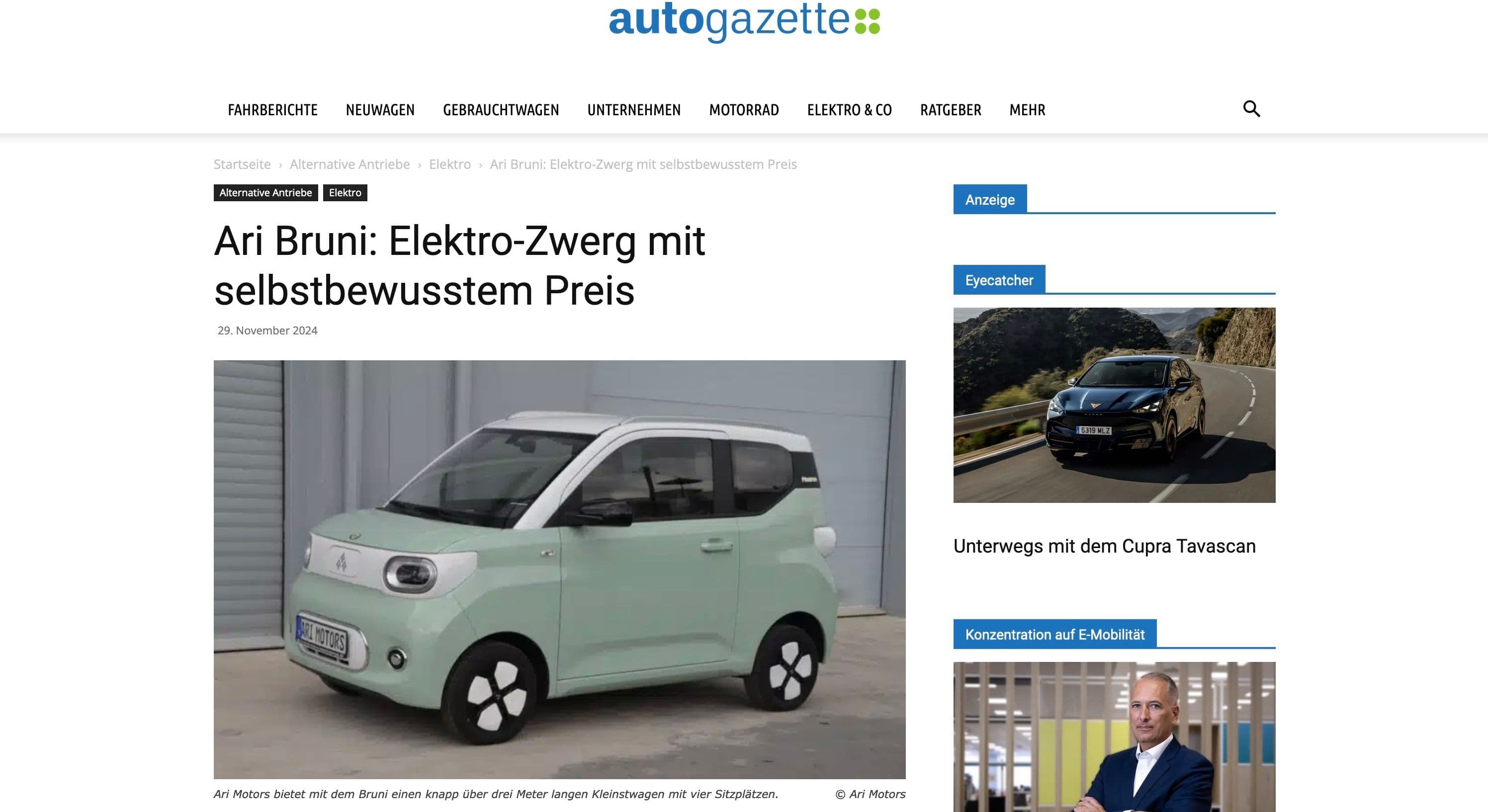 Autogazette stellt Elektroauto ARI Bruni vor
