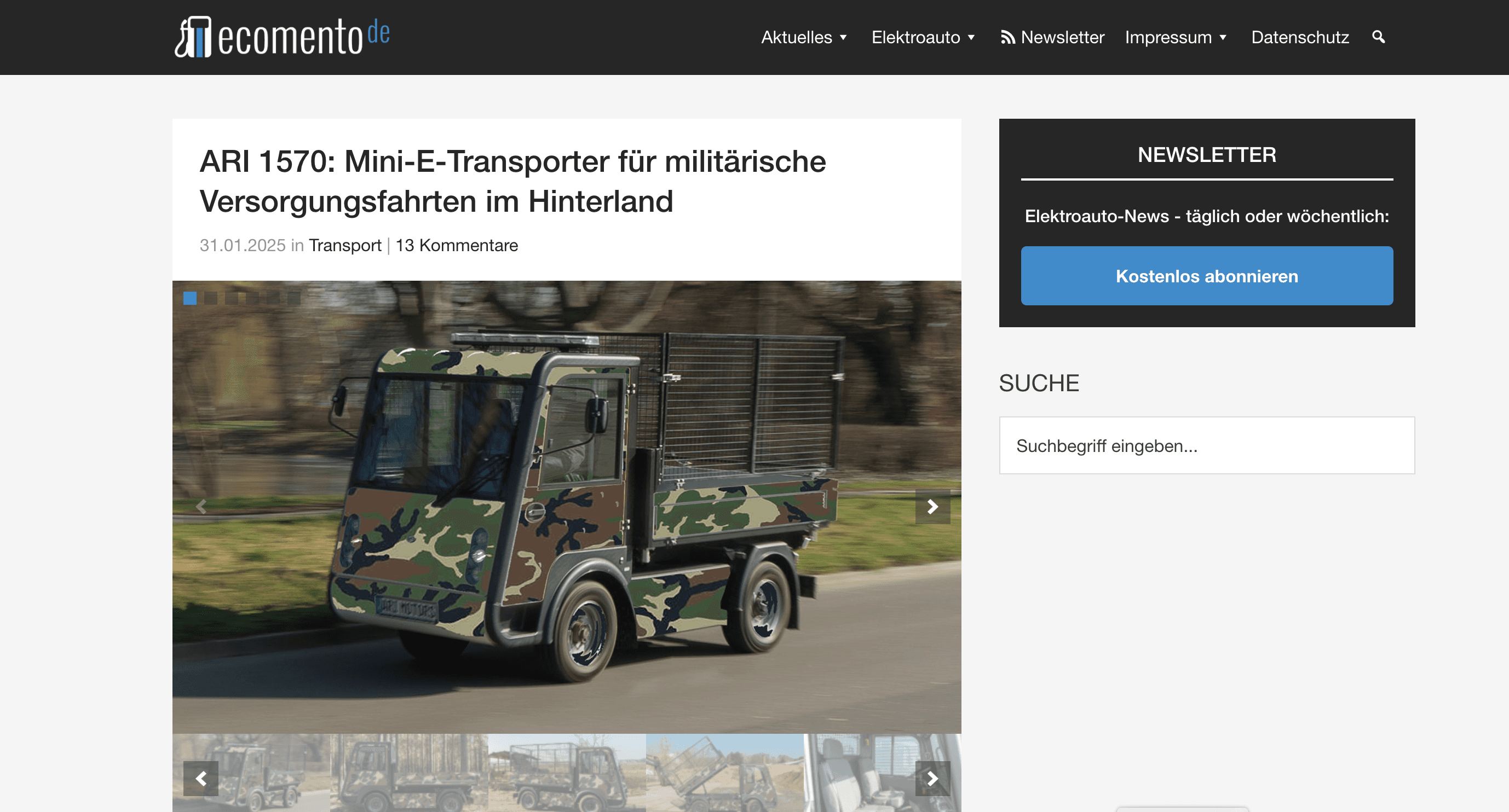 Ecomento berichtet über den ARI 1570: Elektro-Transporter für militärische Versorgungsfahrten
