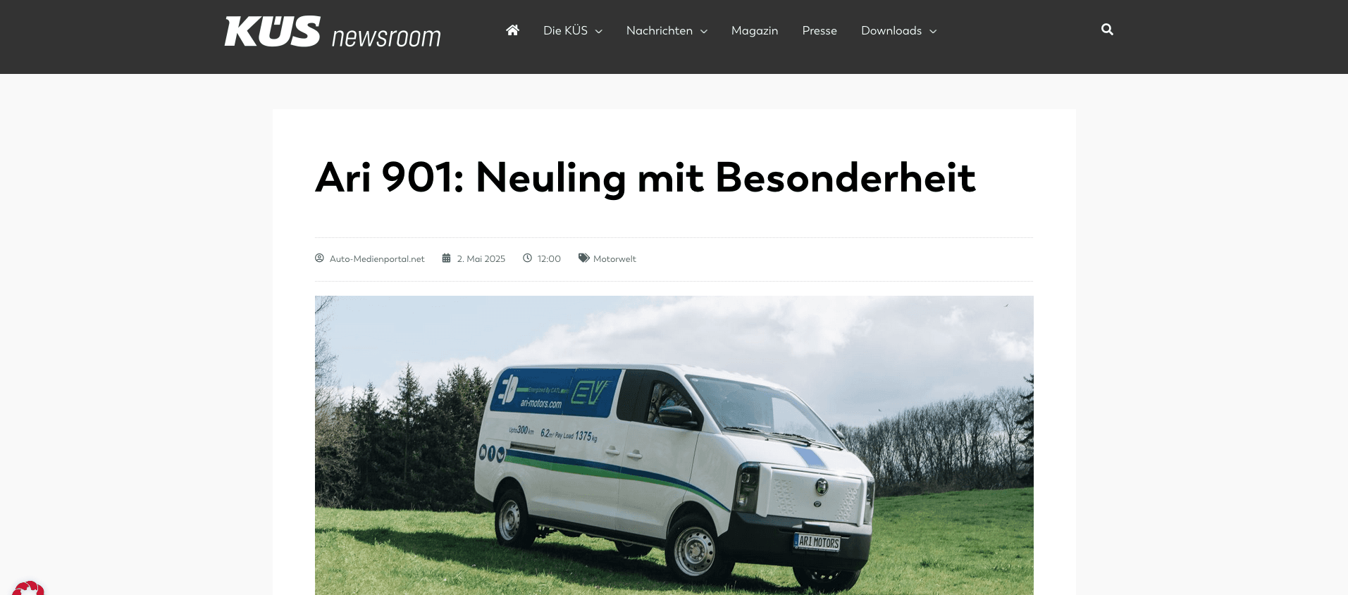 KÜS Newsroom stellt Elektrotransporter ARI 901 XL für Handwerker und Kuriere vor