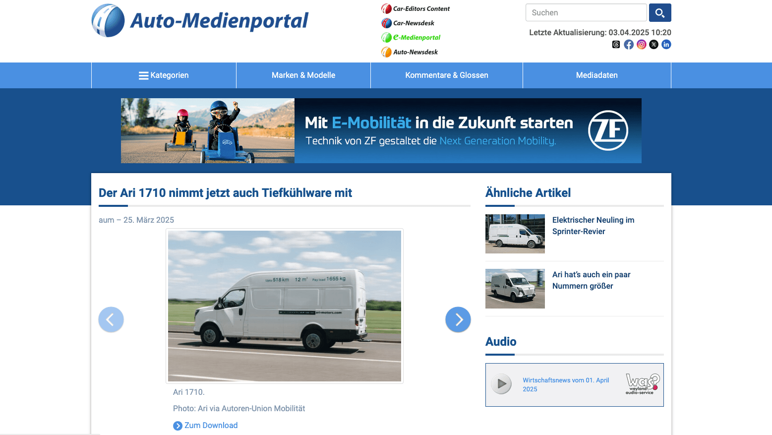 Auto-Medienportal stellt ARI 1710 Elektro-Kühltransporter mit VebaBox vor
