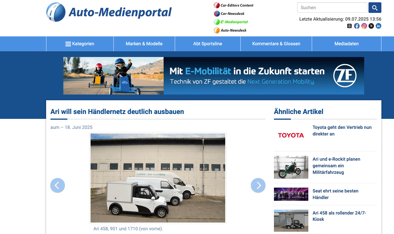 Auto-Medienportal berichtet über Ausbau des Händler- und Servicenetzes von ARI Motors