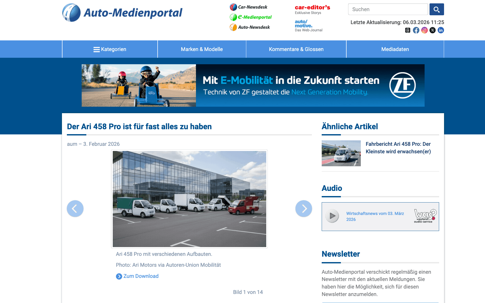 ARI 458 Pro: Auto-Medienportal hebt große Aufbauvielfalt des Elektrotransporters hervor