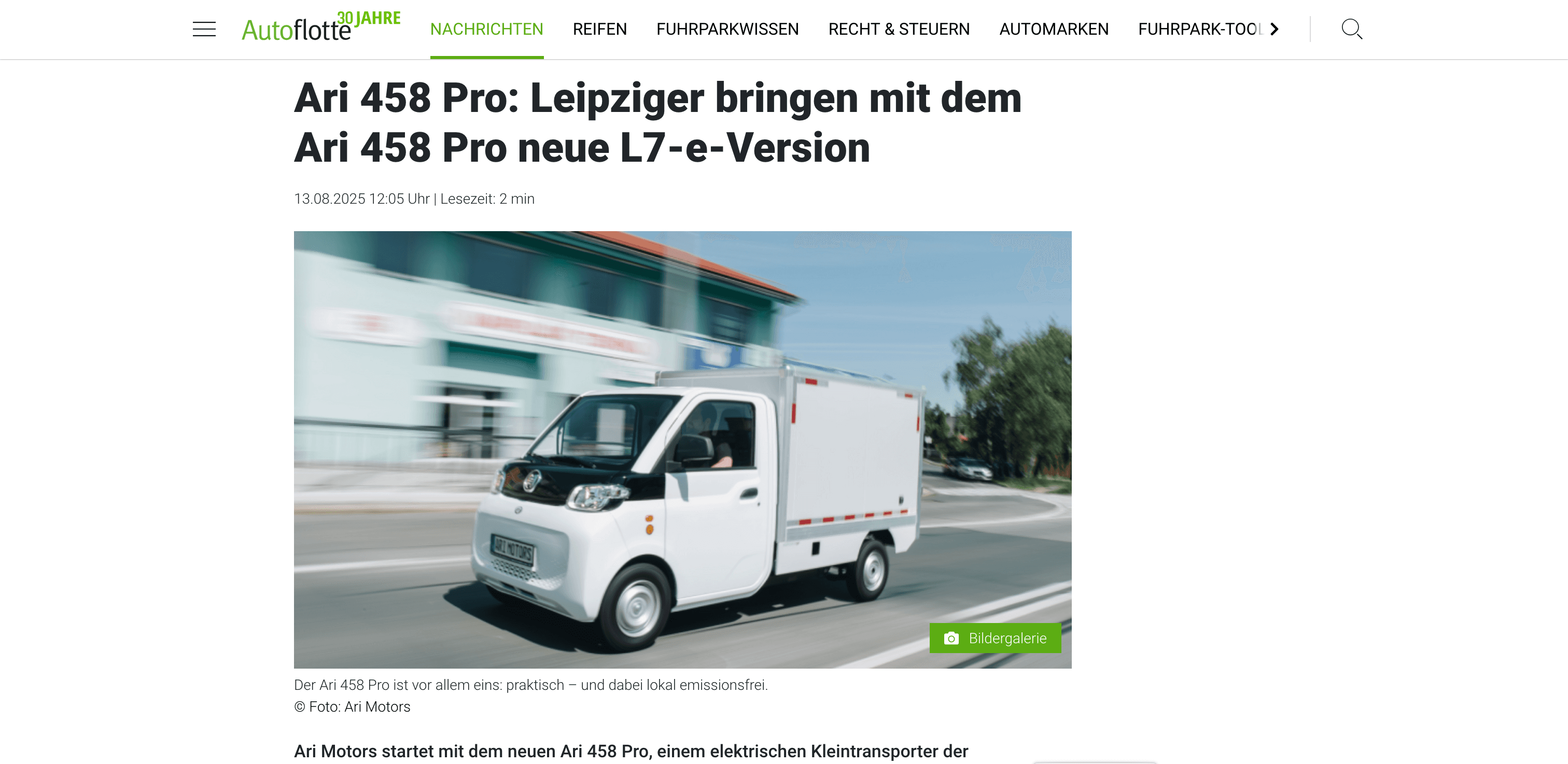 Autoflotte über ARI 458 Pro – neue L7e-Version mit mehr Leistung, Reichweite und Aufbauvielfalt