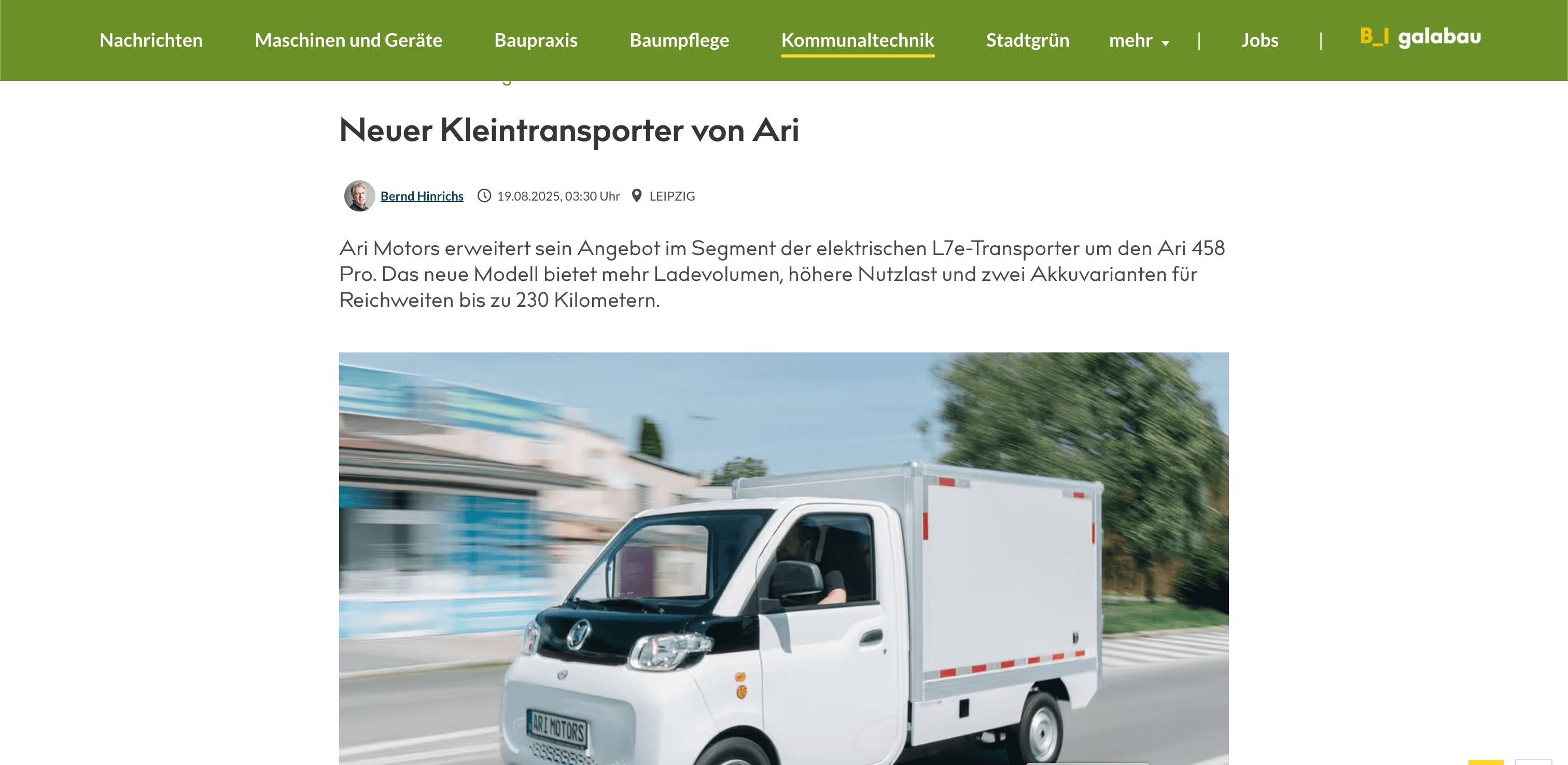 B_I galabau berichtet über neuen ARI 458 Pro von ARI Motors