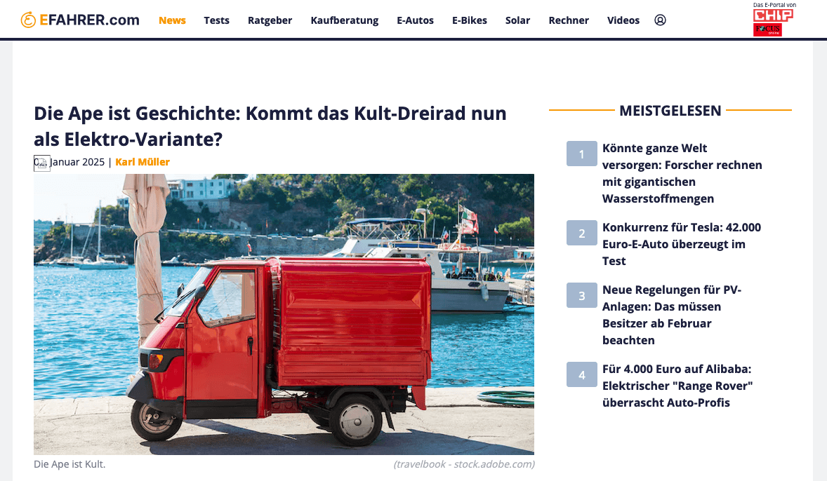 EFAHRER berichtet über ARI 345 Retro: Elektro-Dreirad als Alternative zur Kult-Ape?