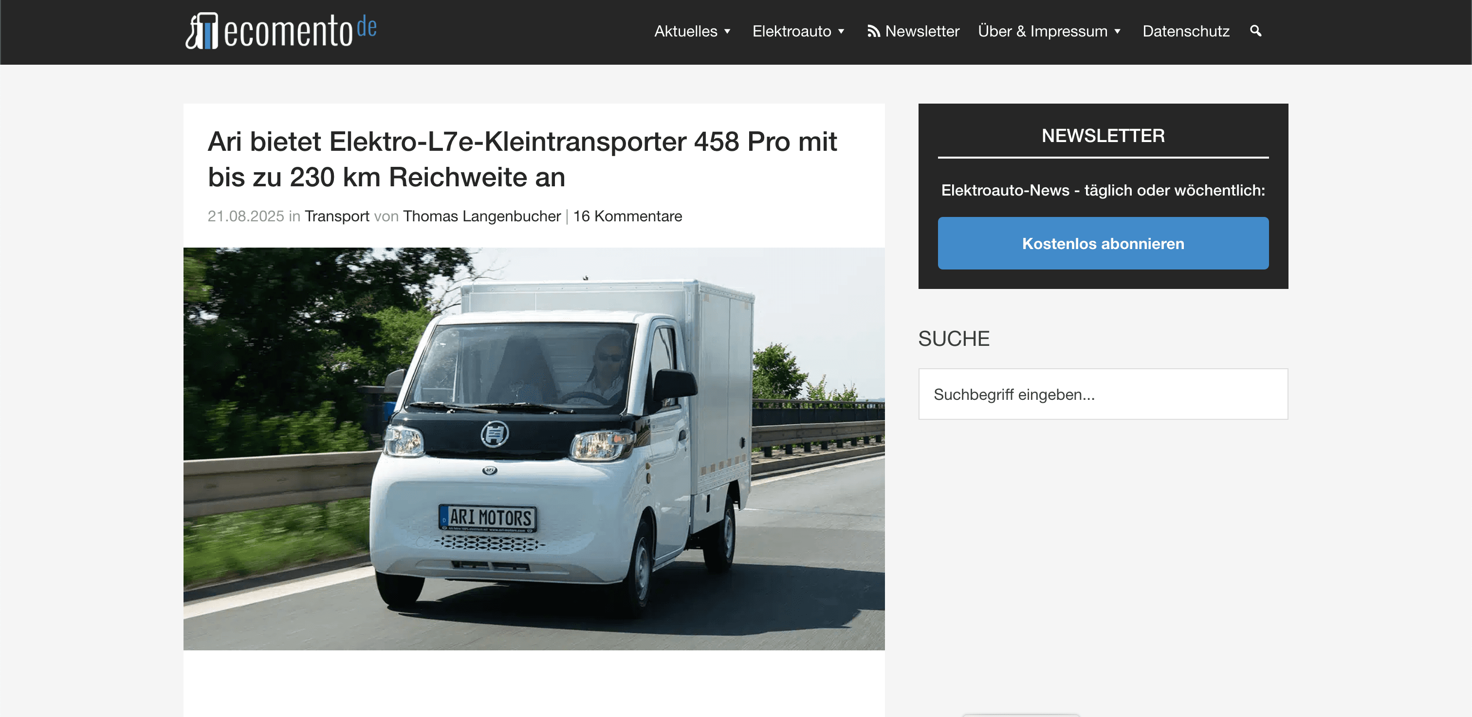 Ecomento stellt vielseitigen E-Transporter ARI 458 Pro mit bis zu 230 km Reichweite vor