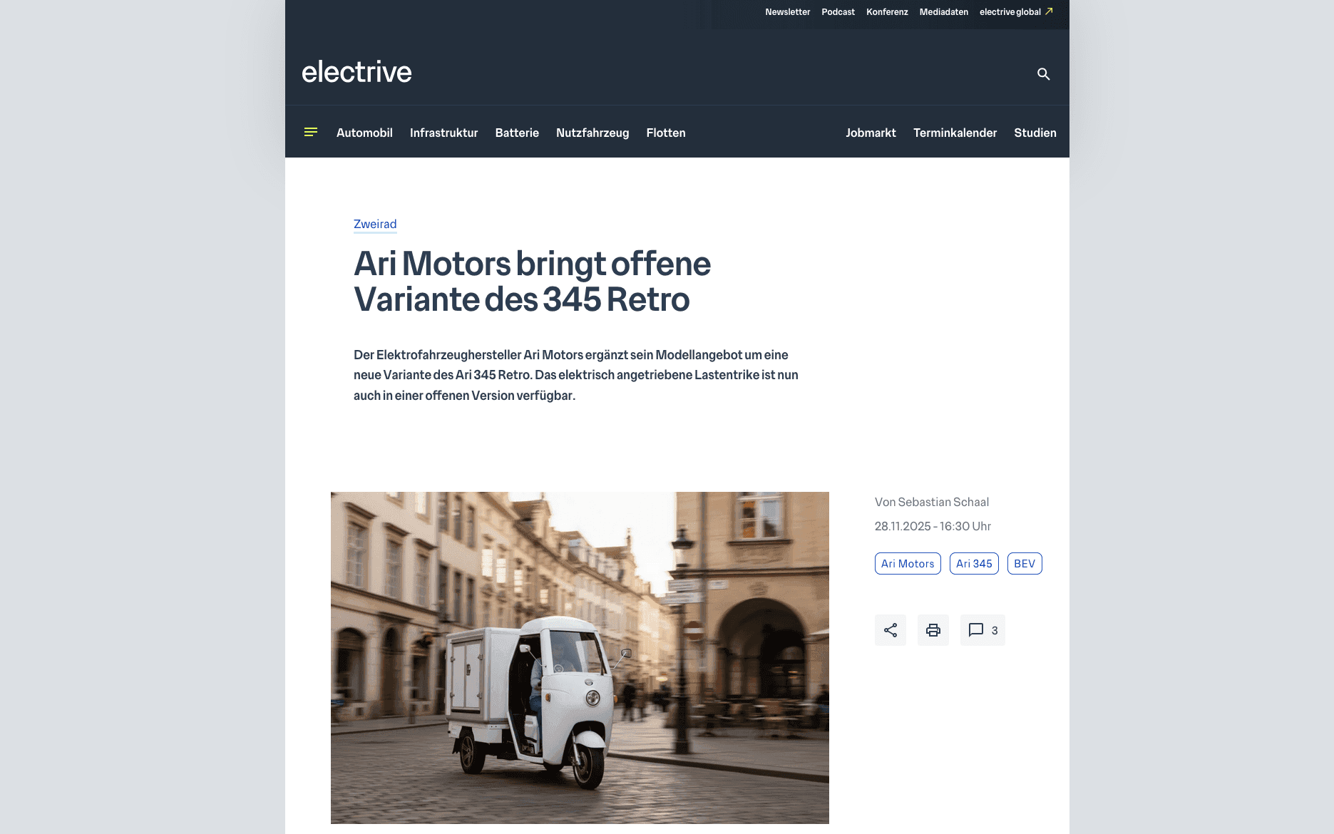 Electrive stellt ARI 345 Retro mit neuer offener Kabinenvariante vor
