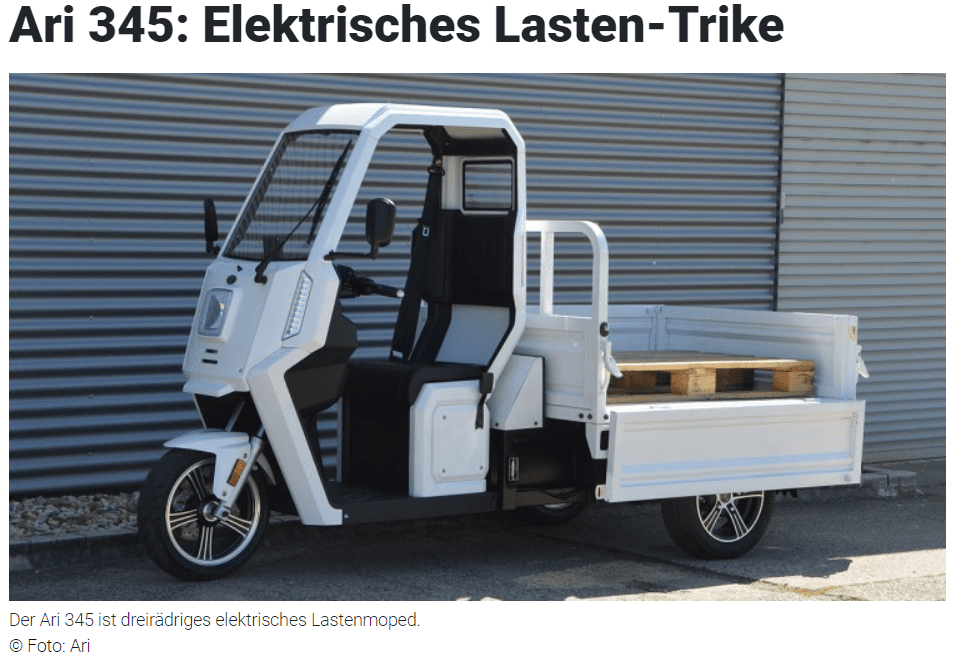 Autoflotte berichtet über das kleine Lasten-Trike ARI 345 und dessen hohe Zuladung