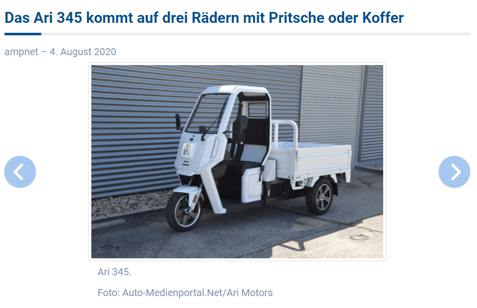 Auto-Medienportal informuje o nowym produkcie ARI Motors, który nosi nazwę ARI 345.
