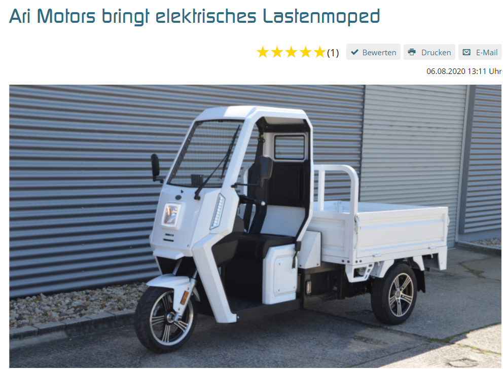E-Mobilität-Online berichtet über das elektrische Lastenrad ARI 345
