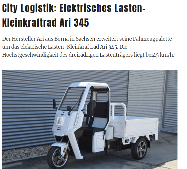 Logistra nennt ARI 345 “dreirädrigen Lastenträger”
