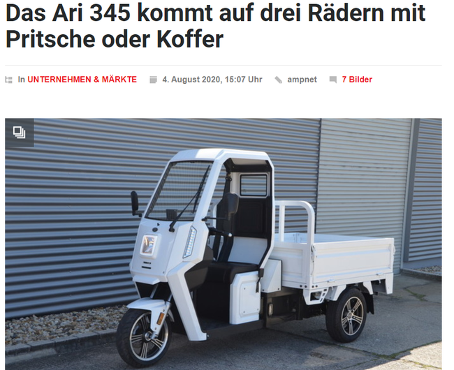 Motorzeitung über ARI 345, das elektrische Lastenrad auf drei Rädern