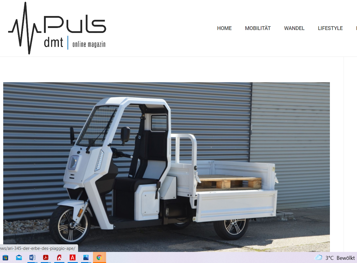 Dmt Puls bezeichnet elektrisches Lastenmoped ARI 345 als “Erbe des Piaggio Ape”