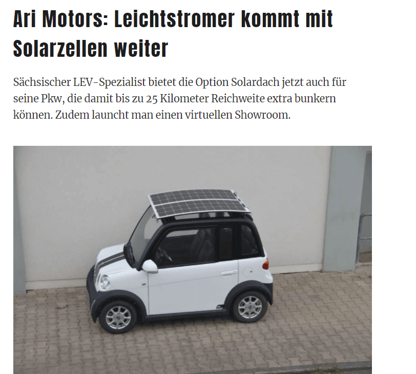 Vision Mobility über den Leichtstromer ARI 804 mit Solarzellen
