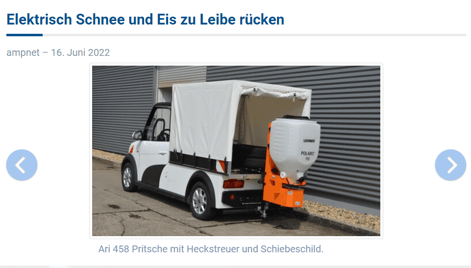 Auto-Medienportal berichtet über elektrischen Winterdienst-Transporter von ARI Motors