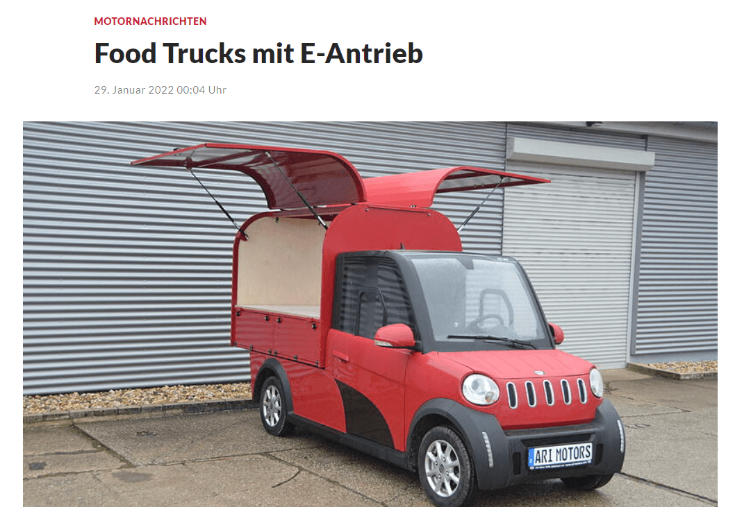 "Wiadomości" z Austrii informują o elektrycznych food truckach ARI Motors.