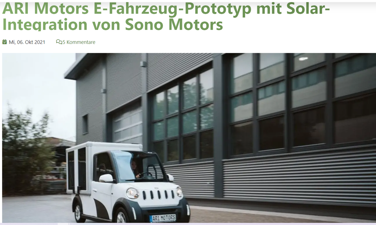 Elektroauto-News.de informiert über Anwendung der Solar-Integration von Sono Motors auf ARI 458 Solar