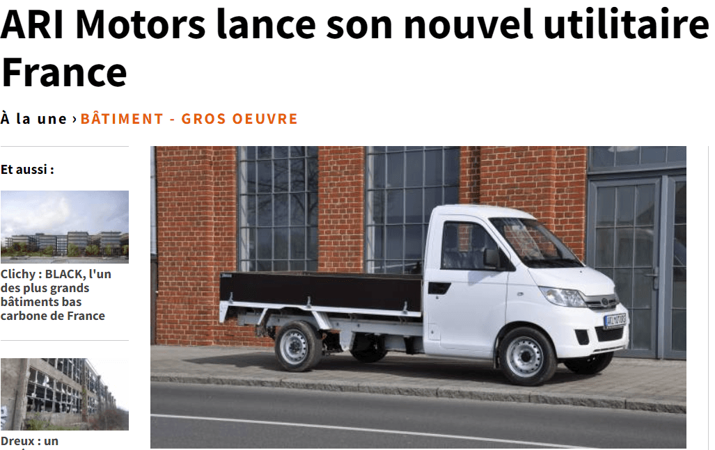 Construction Cayola über Verkaufsstart des ARI 901 in Frankreich