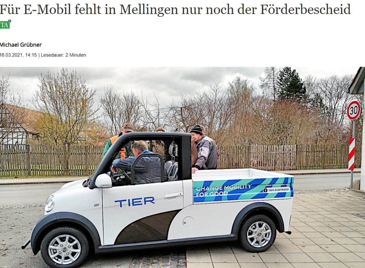 Thüringer Allgemeine über Test eines E-Mobils von ARI Motors in Mellingen