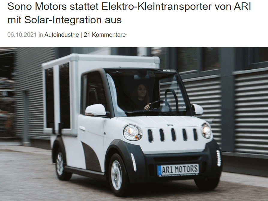 Ecomento über zukunftsweisende Zusammenarbeit von Sono Motors und ARI Motors