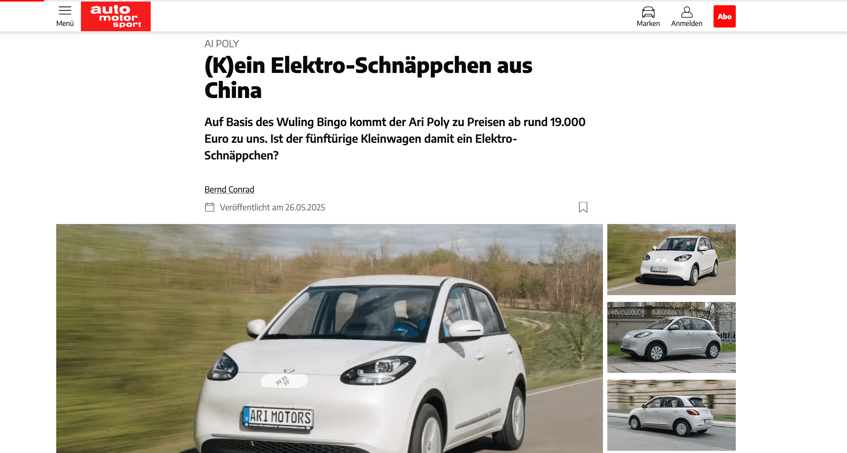 auto motor und sport berichtet über den ARI Poly: Kompakter E-Kleinwagen mit Retro-Design