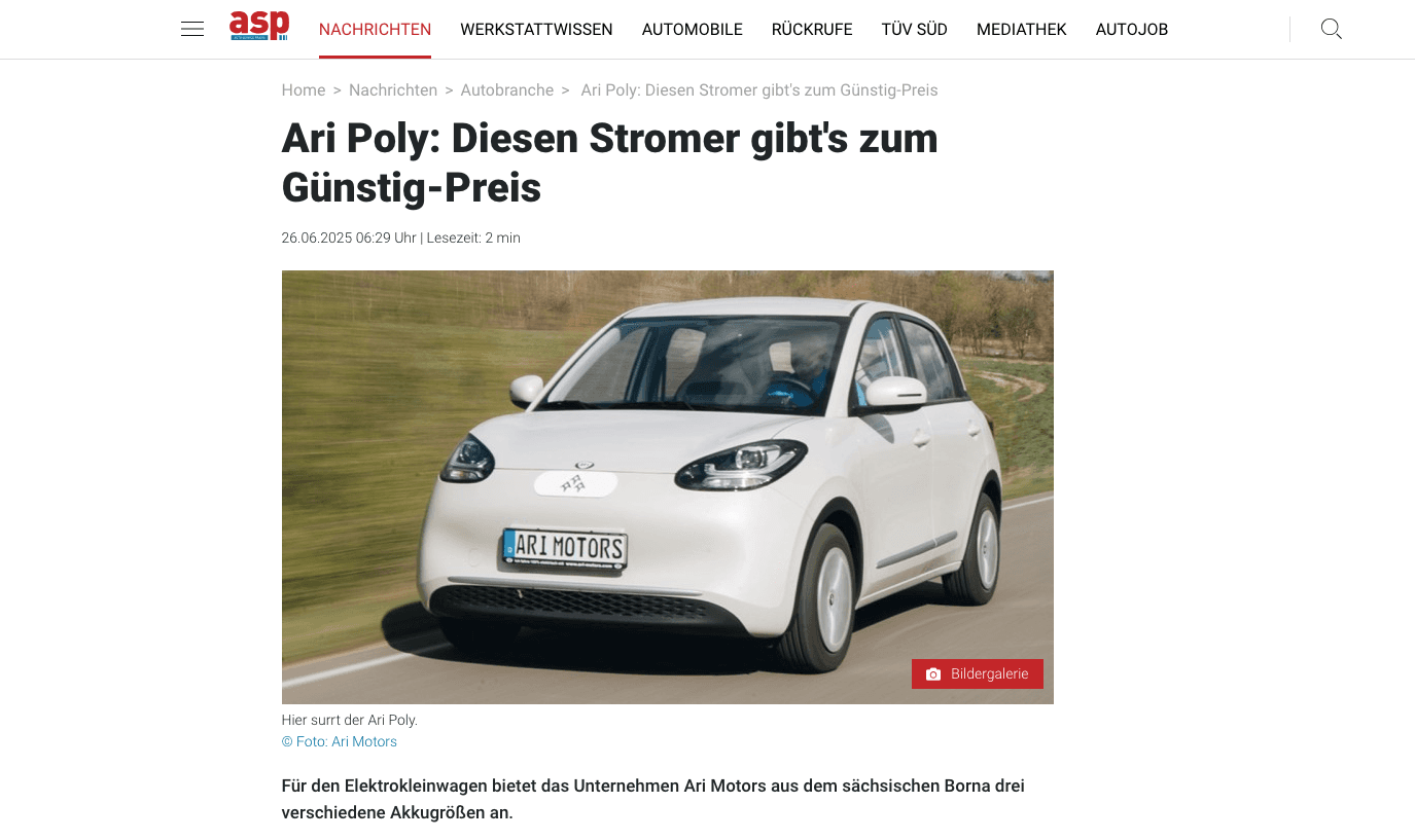 auto service praxis berichtet über ARI Poly Elektroauto
