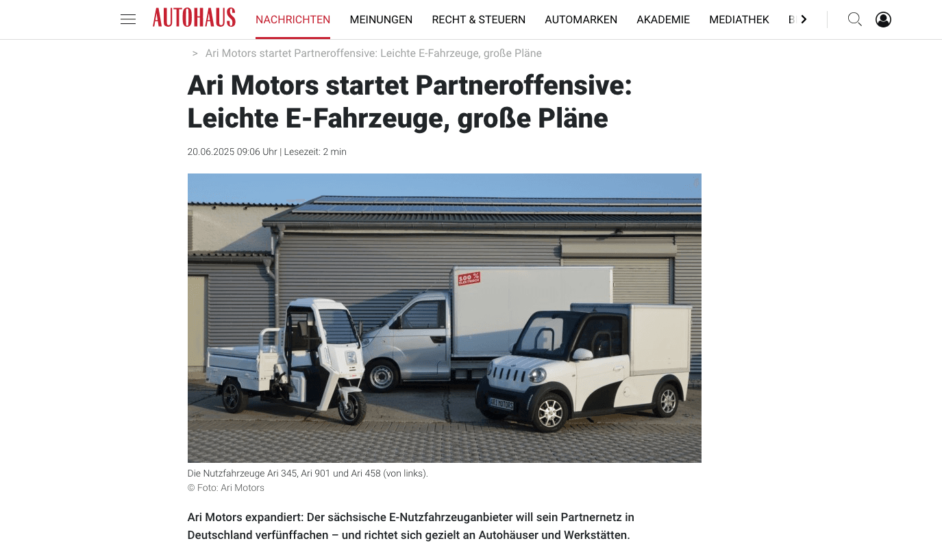 Autohaus berichtet über geplante Händler Offensive bei ARI Motors