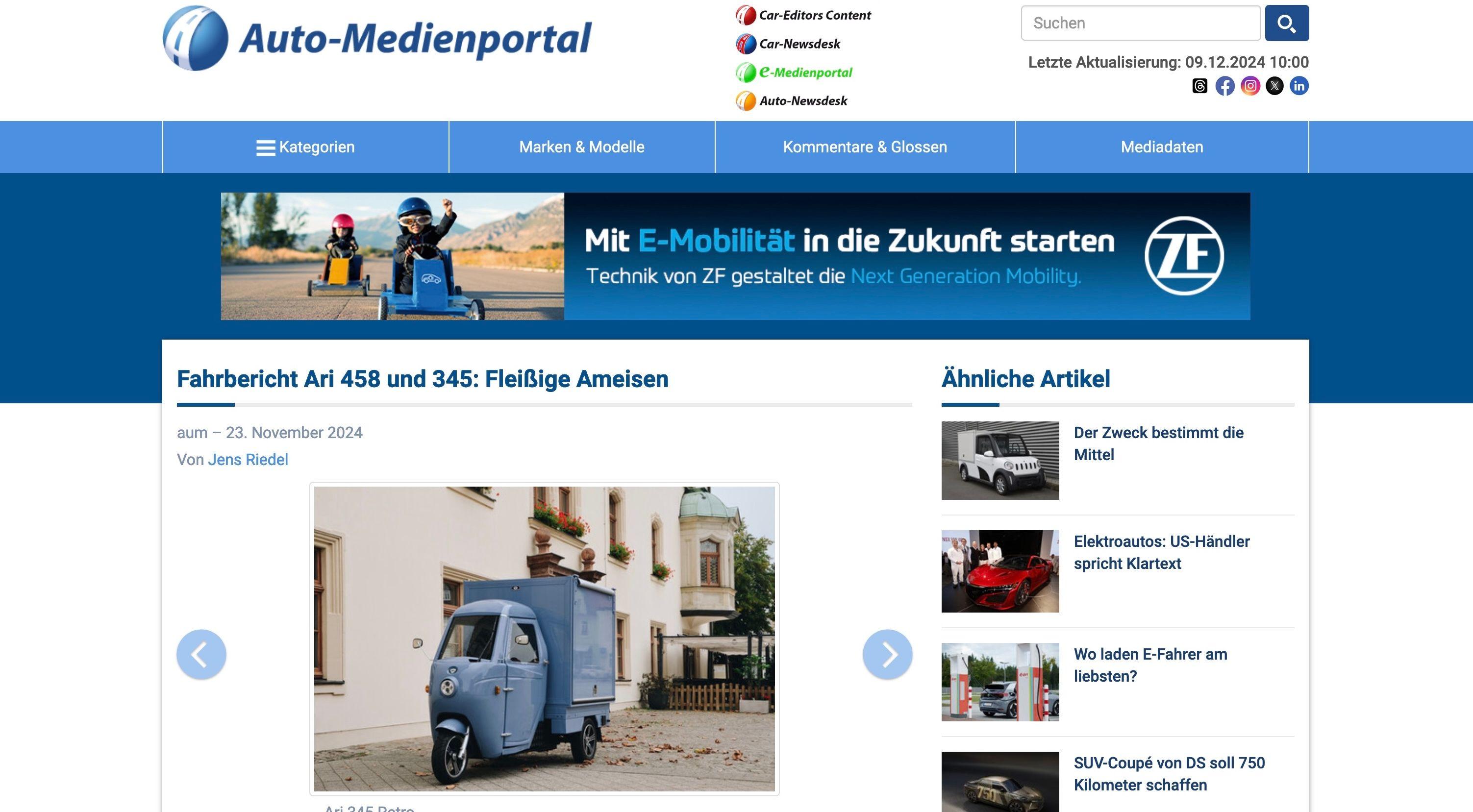 Automedienportal testet ARI 458 und 345: Flexible Elektro-Nutzfahrzeuge im Fokus