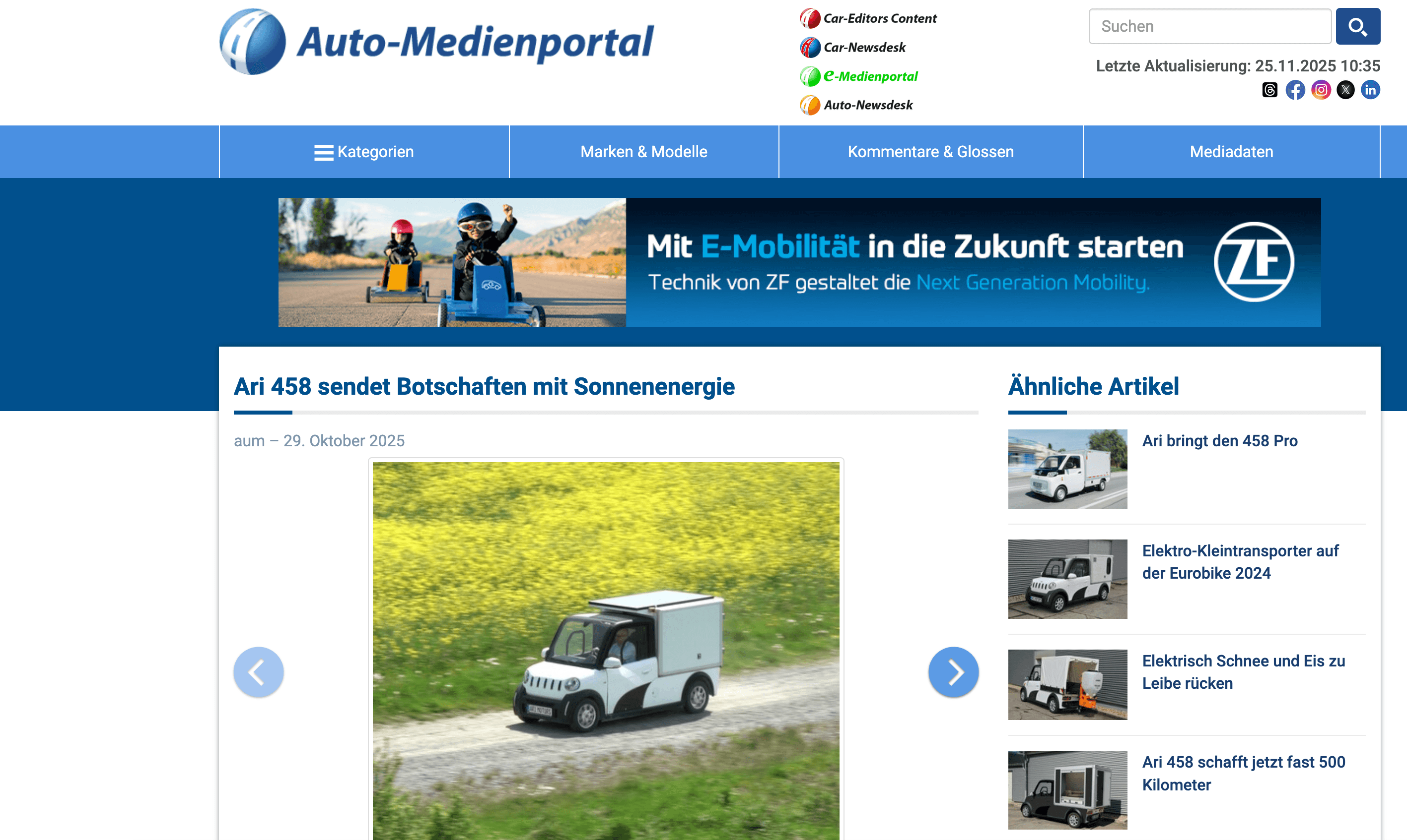 Auto Medienportal hebt ARI 458 als innovativen Solar-Werbeträger hervor