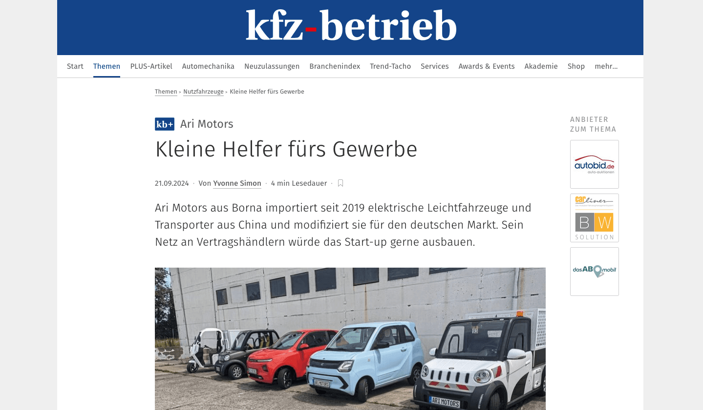 KFZ-Betrieb über ARI Motors Fahrzeuge als “Kleine Helfer fürs Gewerbe”