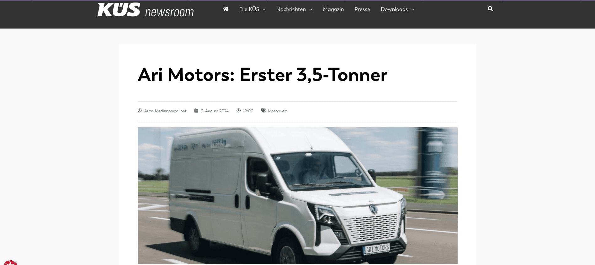 Küs Newsroom stellt großen ARI 1710 E-Transporter vor