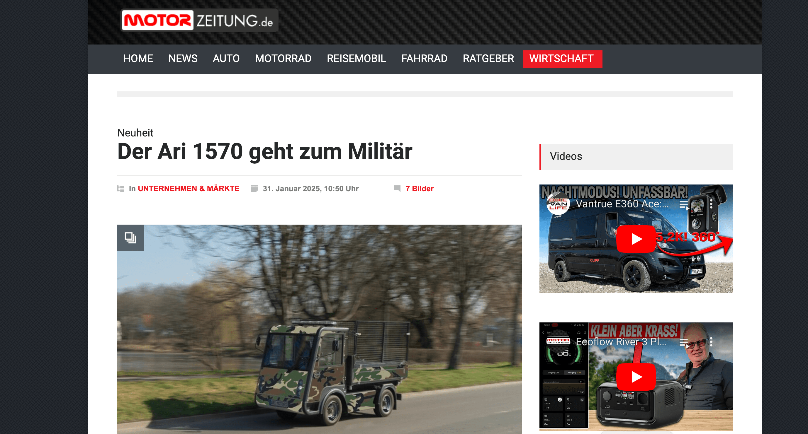 Motorzeitung berichtet über ARI 1570 Elektrotransporter für militärischen Einsatz