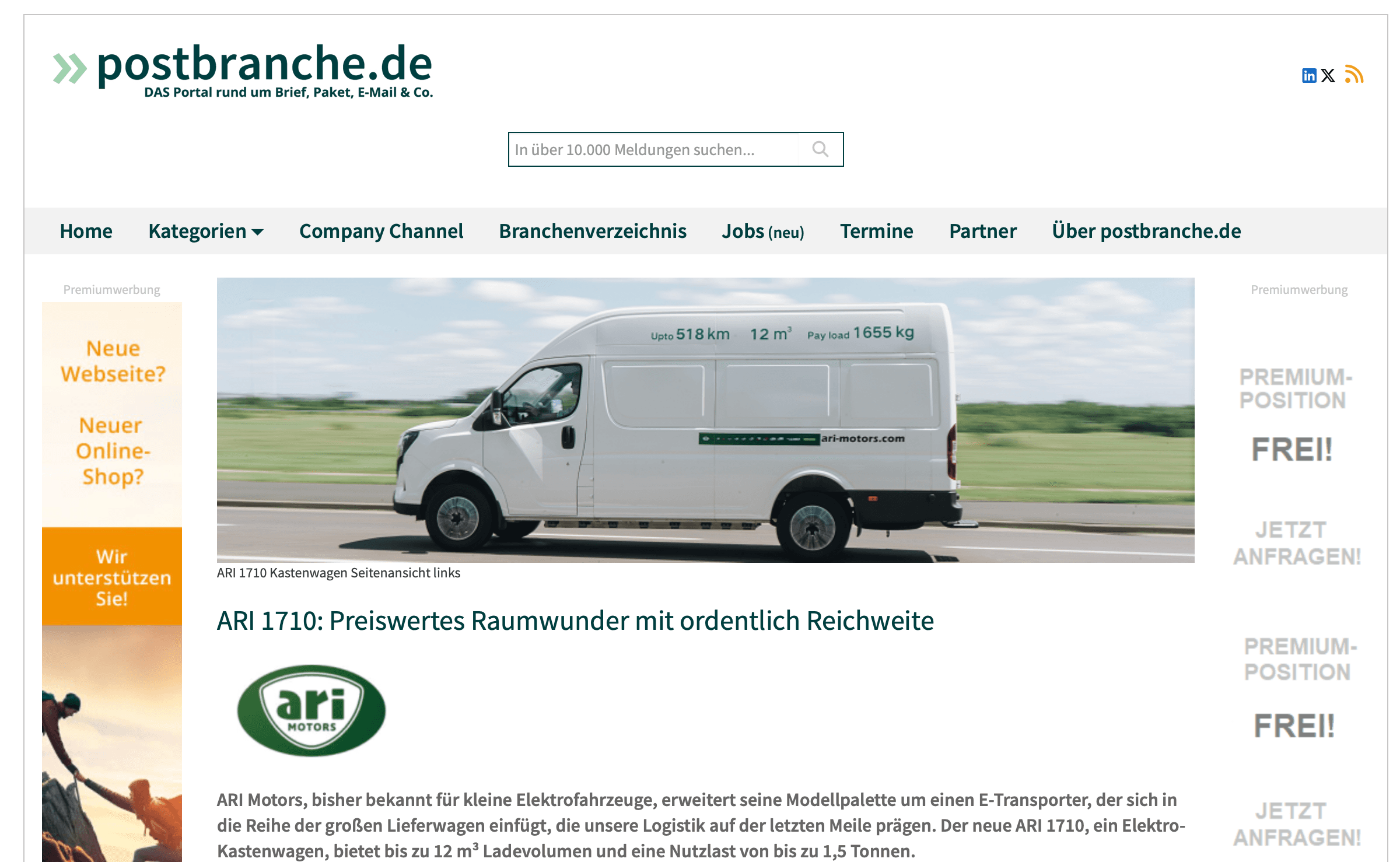 postbranche.de sieht den ARI 1710 als preiswertes Raumwunder mit ordentlich Reichweite